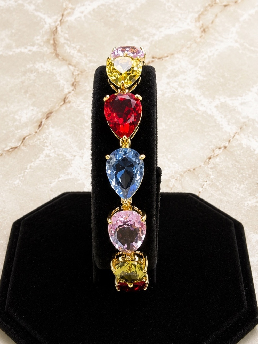 Gold Multicolor Crystal Tennis Bracelet 7-8”